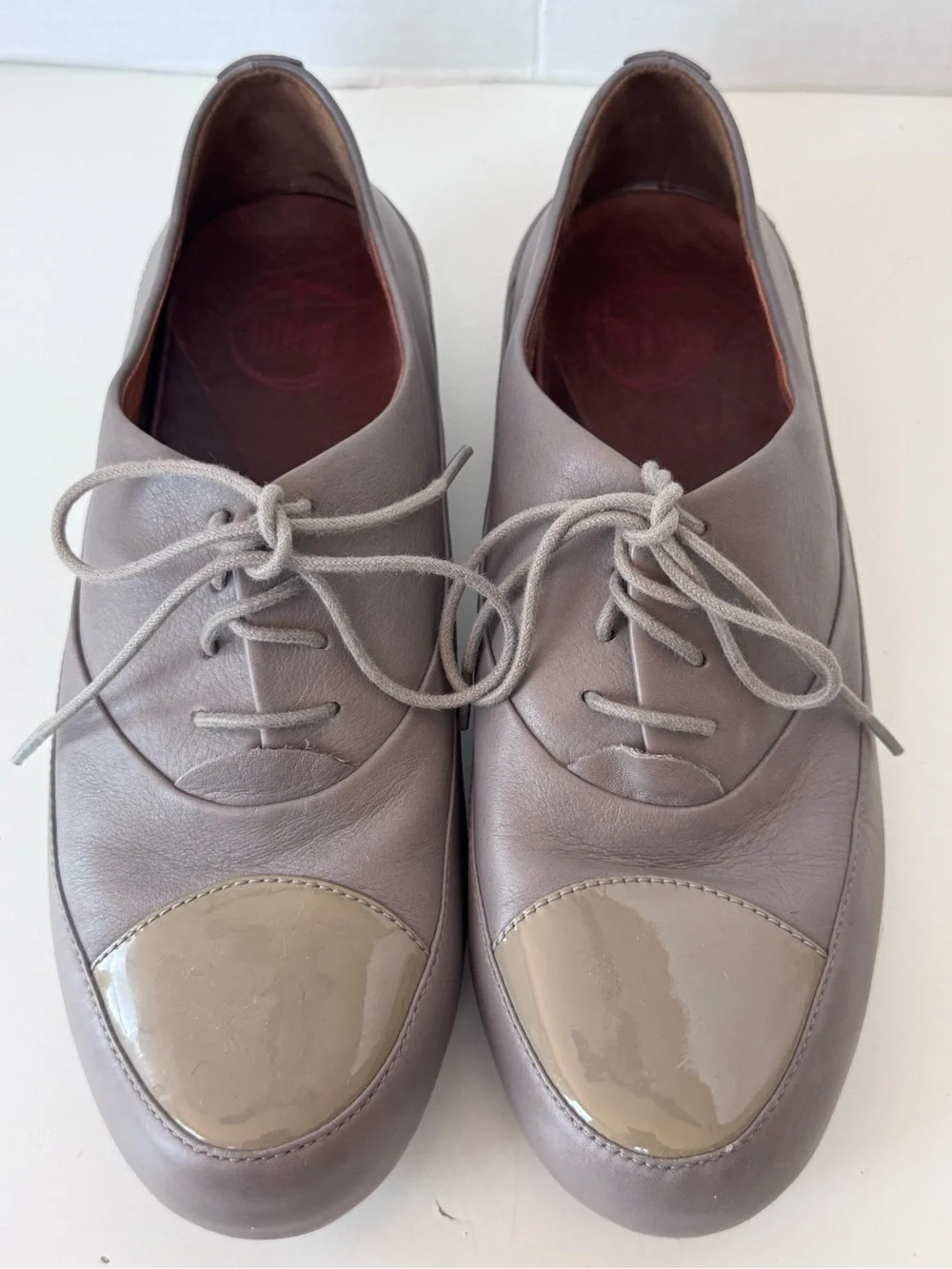 FitFlop Taupe Platform Cap Toe Leather Lace Up Oxford Shoes Women's Size 38.5